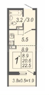 Квартира-студия, 22,5 м², 11/24 эт.