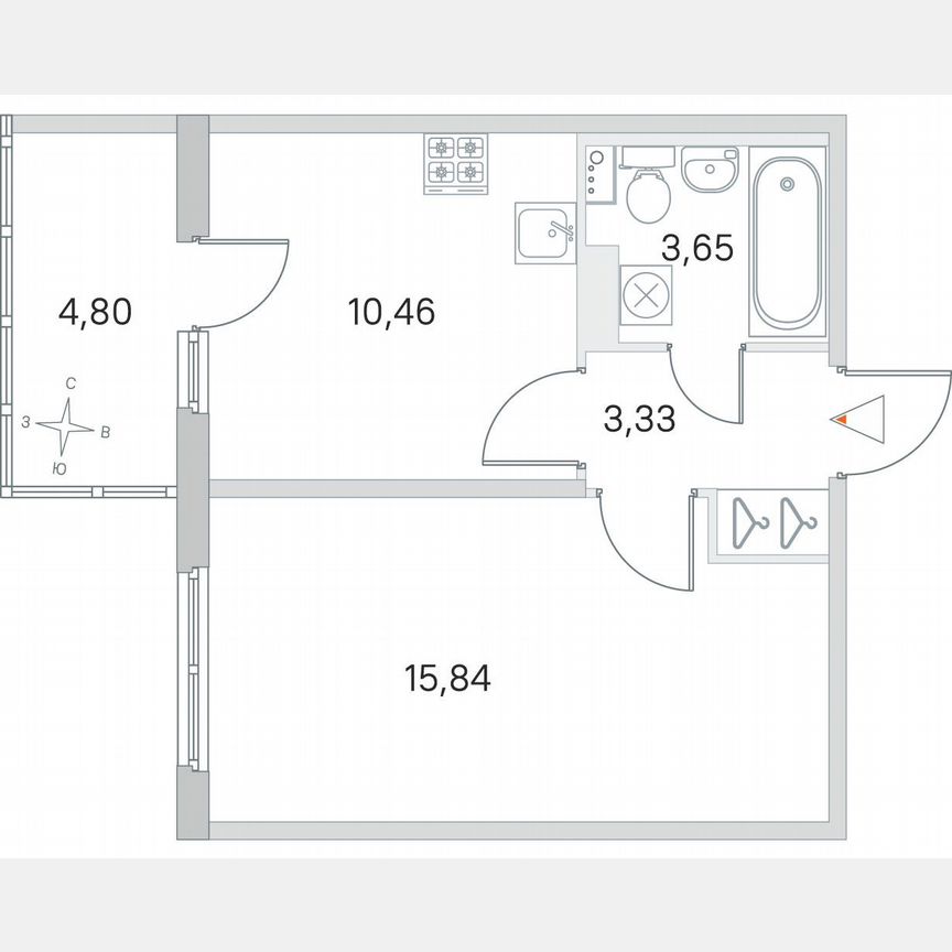 1-к. квартира, 34,7 м², 4/4 эт.