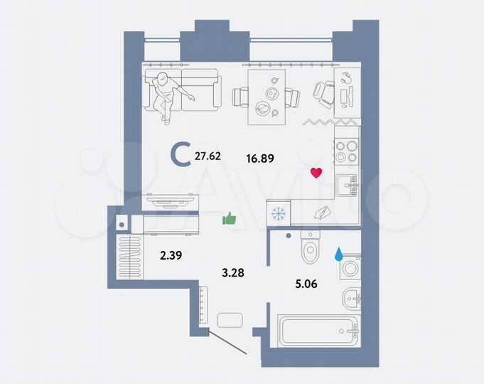 Квартира-студия, 27,6 м², 20/31 эт.
