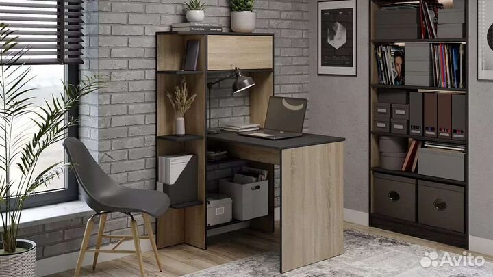 Стол со стеллажом Т13, Сонома/ серый графит