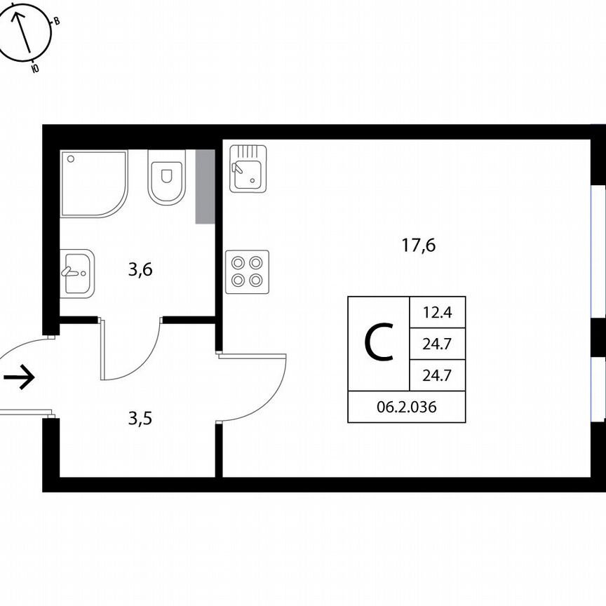 1-к. квартира, 24,7 м², 1/3 эт.