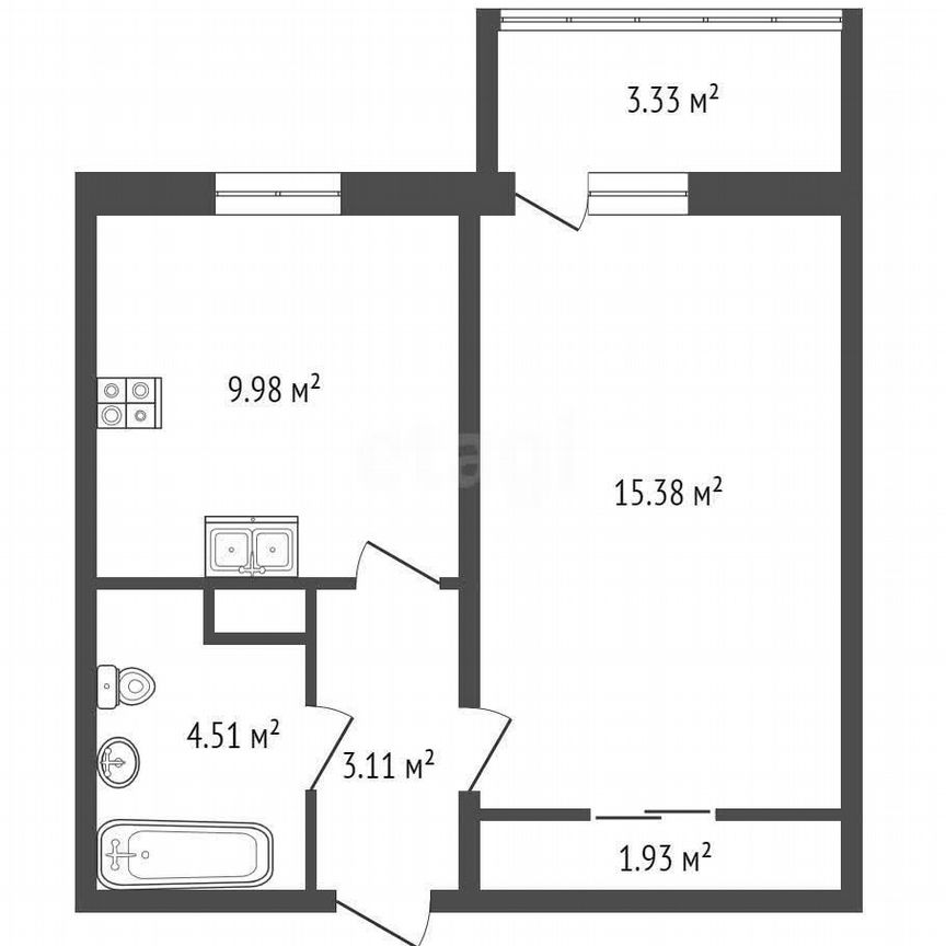 1-к. квартира, 34,9 м², 5/12 эт.