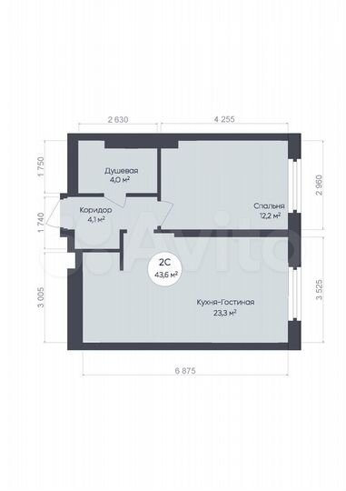 2-к. квартира, 43,6 м², 8/25 эт.