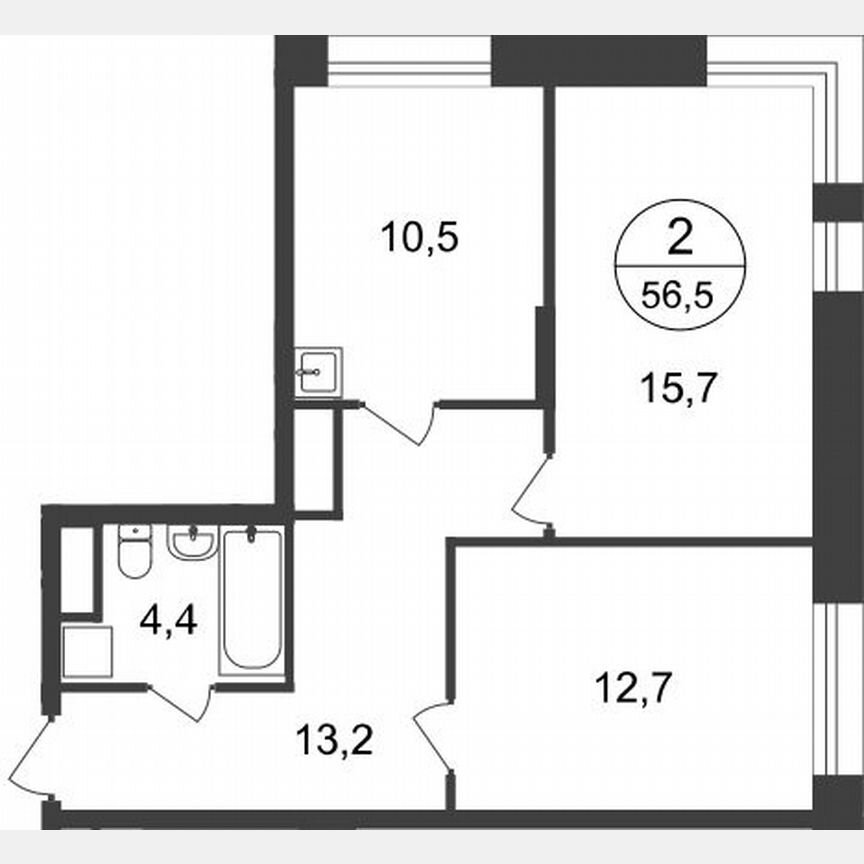 2-к. квартира, 56,5 м², 11/22 эт.