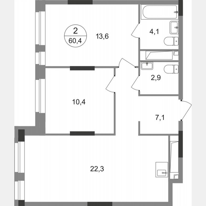 2-к. квартира, 60,4 м², 15/19 эт.