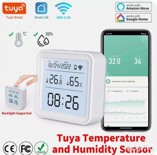Умный дом wifi датчик температуры и влажности Tuya