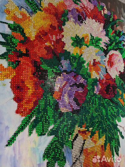 Картина готовая «Цветы в вазе». Алмазная мозайка