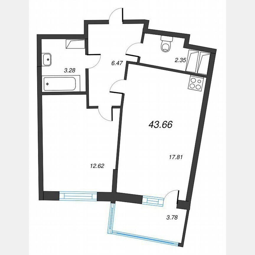 1-к. квартира, 46,3 м², 19/22 эт.