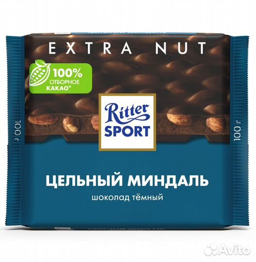 Ritter Sport Тёмный Цельный Миндаль 100г
