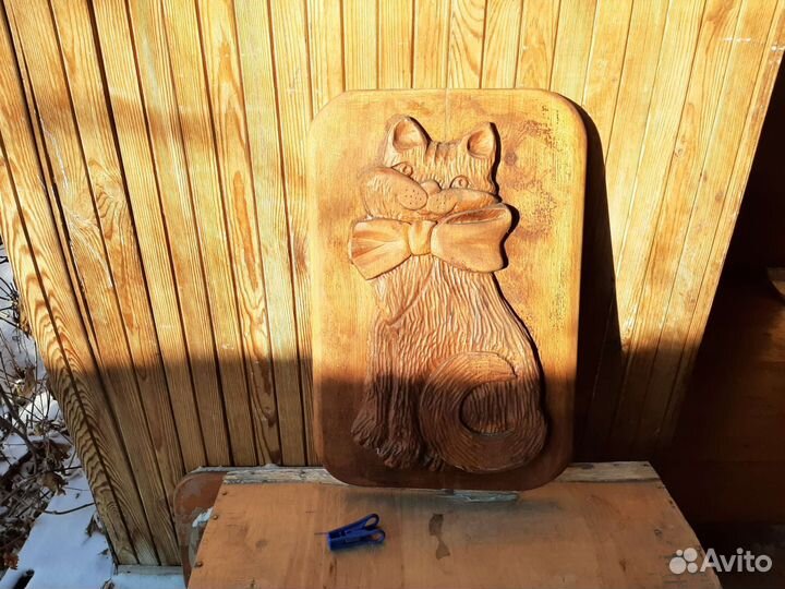 Панно Кошка из дерева СССР