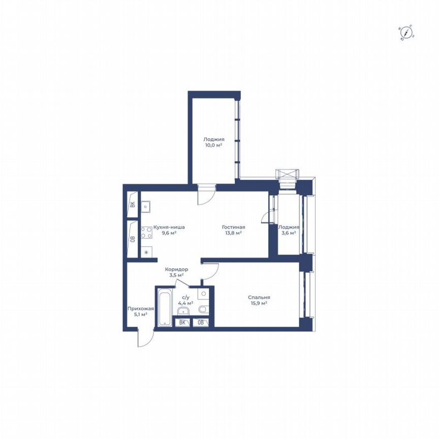1-к. квартира, 59,1 м², 4/24 эт.