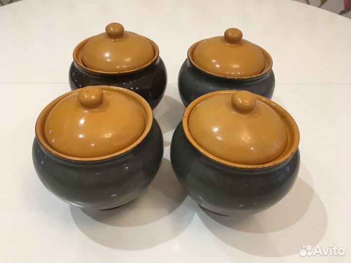 Горшочки глиняные для запекания 4 шт*800мл