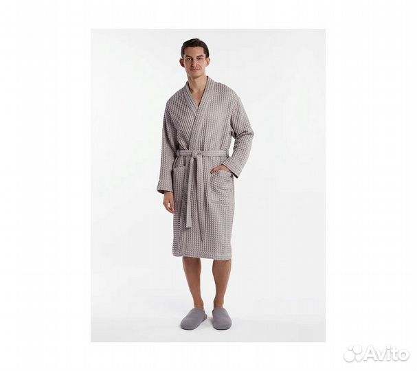 Халат вафельный мужской Home One светло-серый 52-5