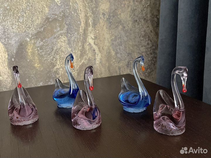 Хрустальный гуси лебеди 5 штук коллекционирование