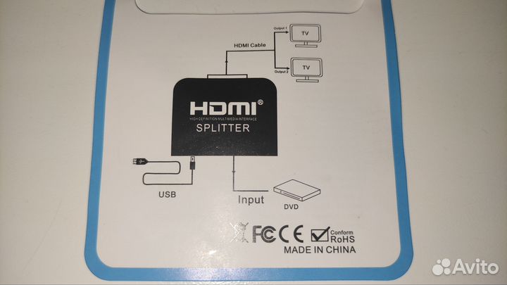 Разветвитель сплиттер hdmi 4 К на 2 выхода