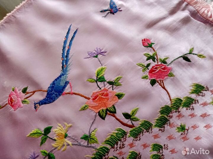 Наволочка натуральный шелк ручная вышивка винтаж