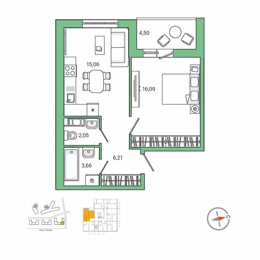 1-к. квартира, 45,5 м², 3/9 эт.