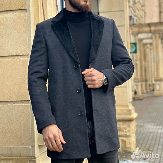 Пальто мужское новое зима осень серое