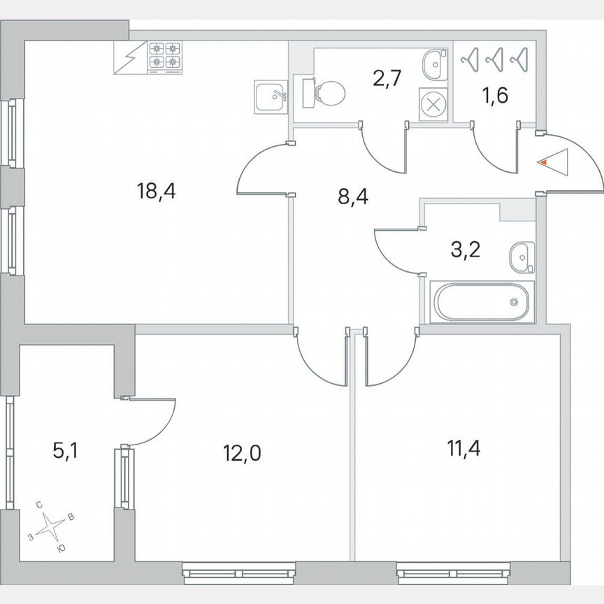 2-к. квартира, 60,8 м², 1/5 эт.