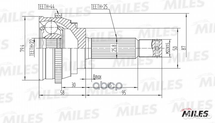 Шрус hyundai 1.3-1.6 02- нар.(ABS) ga20159 Miles