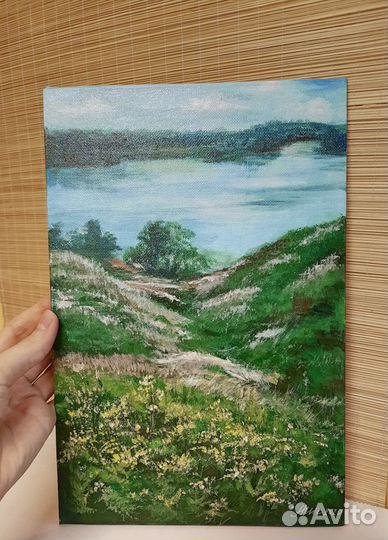 Картина пейзаж с рекой Маленькая картина