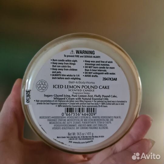 Свеча Bath and body works. Iced lemon pound cake