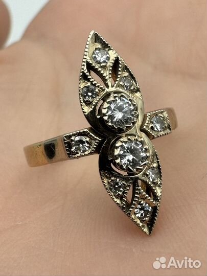 Кольцо жёлтое золото 750 СССР бриллианты 0.5 ct