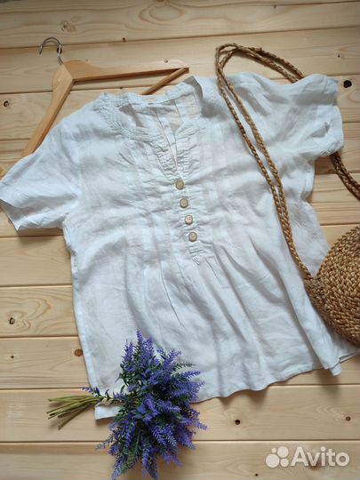 Блузка женская льняная белая