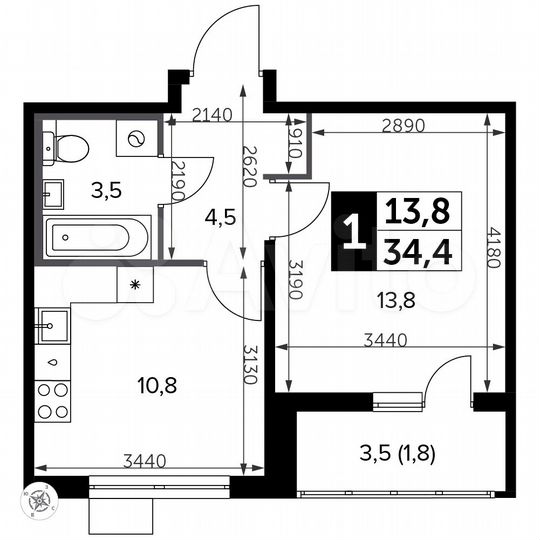 1-к. квартира, 34,4 м², 18/23 эт.