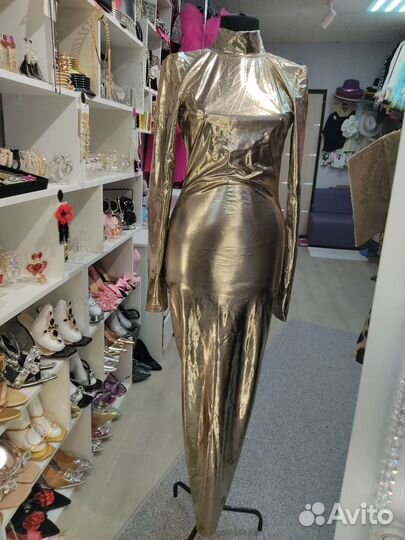 Новое золотое платье металик вечернее эффектное