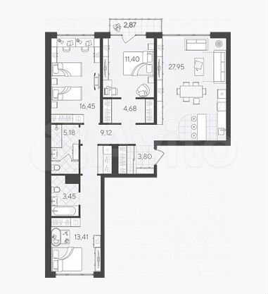 4-к. квартира, 97 м², 2/17 эт.