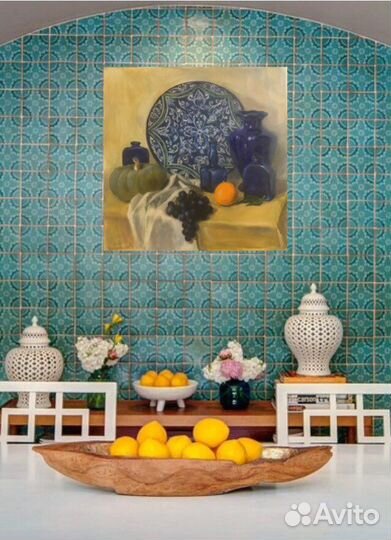Восточный натюрморт в синих тонах маслом на холсте