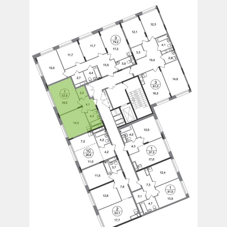 1-к. квартира, 42,9 м², 7/17 эт.