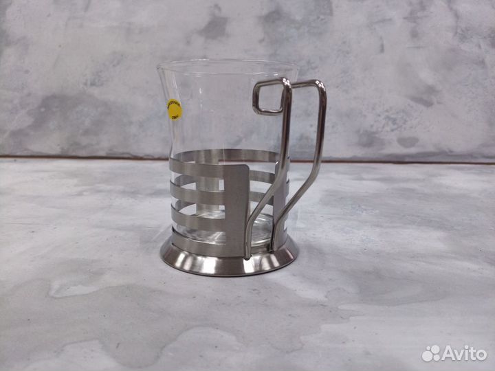 Подстаканник со стаканом из жаропрочного стекла