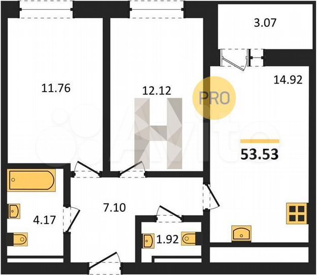 2-к. квартира, 53,5 м², 13/18 эт.