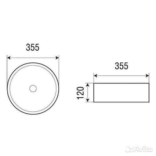Раковина Azario 355х355х120 накладная, круглая, чё