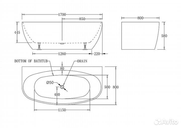 Акриловая ванна BelBagno 170x80 BB83-1700-W0 без