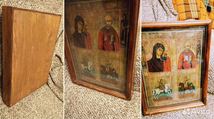 Икона старинная 19 век, киот со стеклом