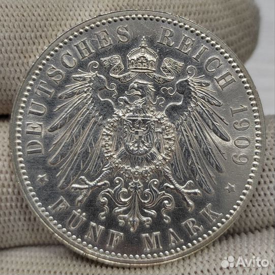 5 марок 1909 г. Саксония. Университет Лейпциг