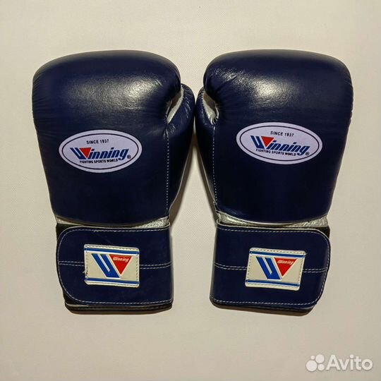 Боксерские перчатки winning blue кожаные