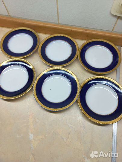Лфз Золотая ромашка, кобальт тарелки, вазы