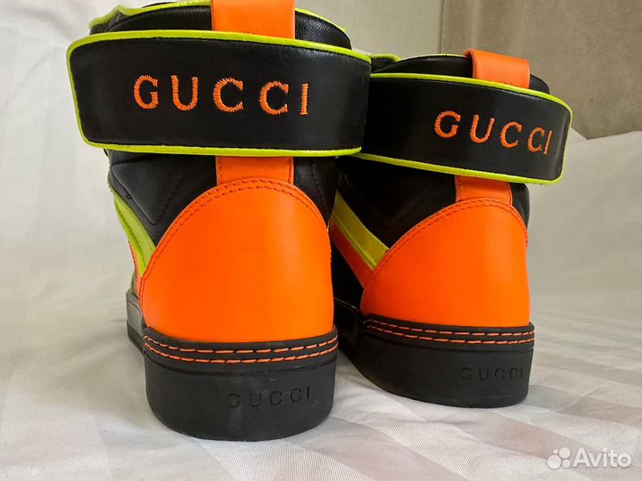 Gucci Men s Neon Leather High Top Sneakers Orange