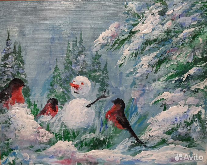 Картина маслом, зима,зимний пейзаж