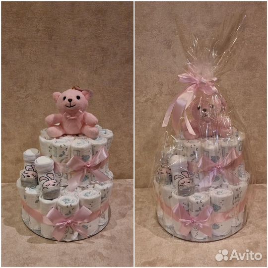 Торт из памперсов подгузников, подарок на рождение