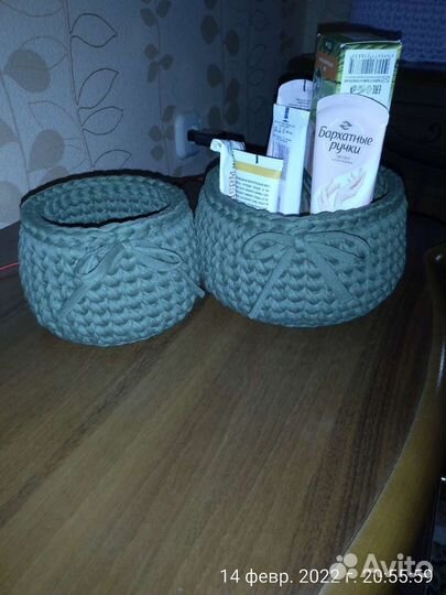 Вязаные корзинки для мелочей