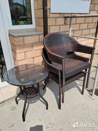 Стол и два стула комплект искусственный ротанг