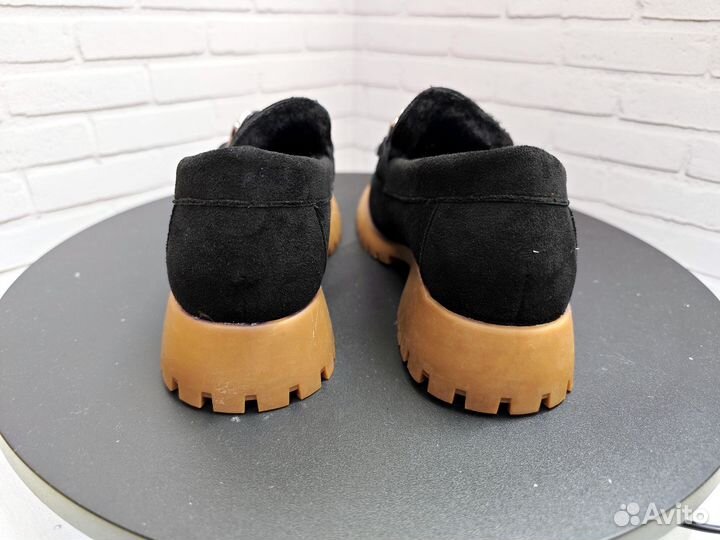 Чёрные зимние мокасины женские 36 размер 23 см