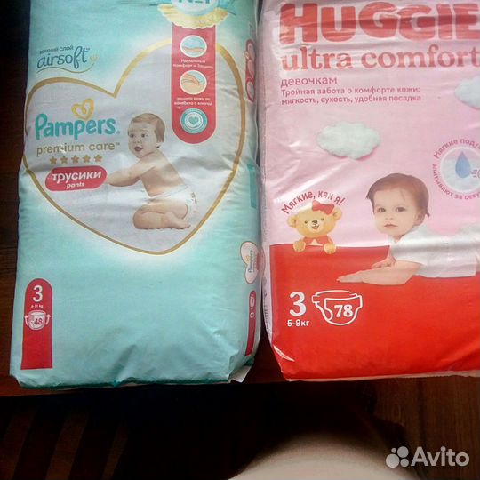 Трусики Pampers 3 48 шт. Подгузники Huggies 3 78 ш