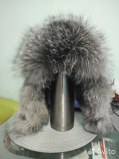 Шапка с чернобуркой (кожа/чернобурка)