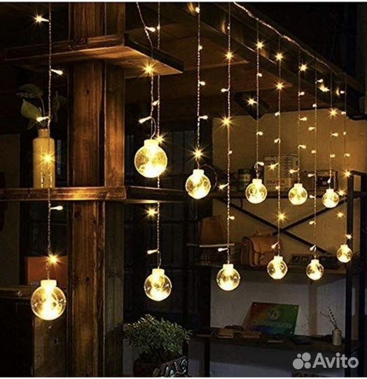 Гирлянда- штора с шарами (10 шт), ширина 3 м